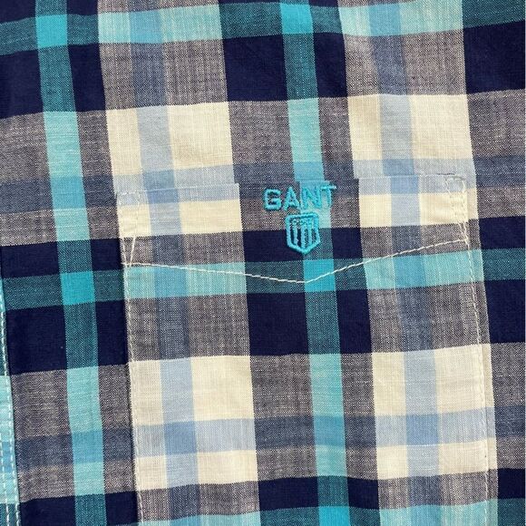 GANT Manor Cord Fitted Blue Plaid Cotton Lightweight Summer Casual Shirt XL - Picture 4 of 6